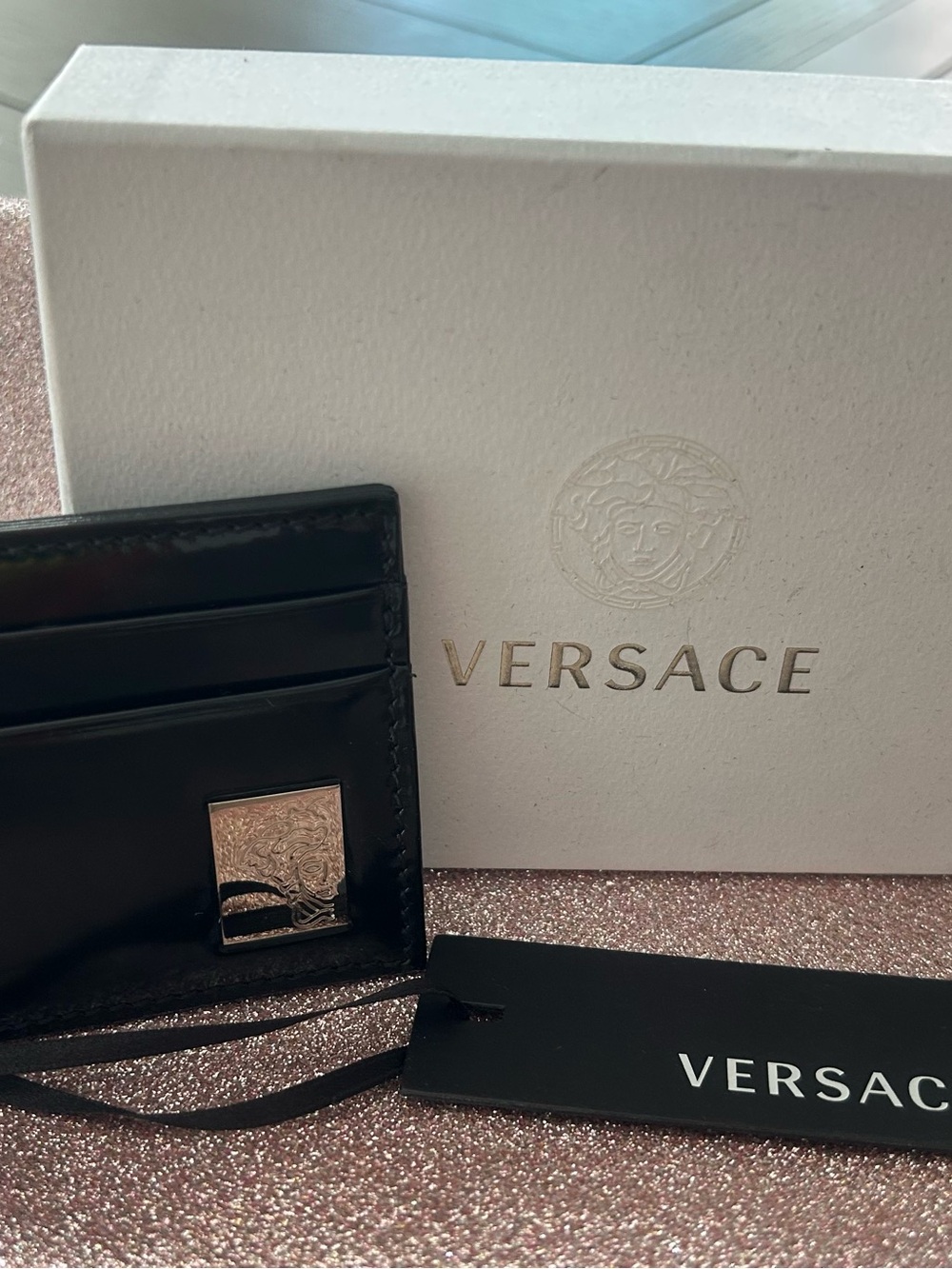 Versace Black Leather Card & Key Holder NWT